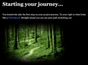 Screenshot of an interactive activity titled 'Starting Your Journey...' with a photo of a path heading into some mysterious woods
